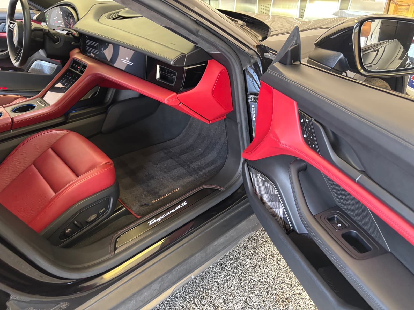 Porsche Taycan 4S driver-side interior, door open